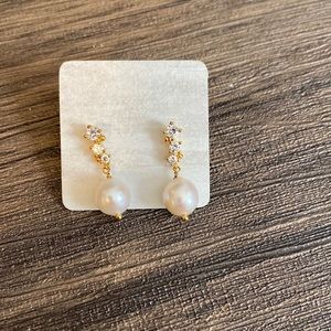 BHLDN pearl gold diamon earrings. Thalia Earrings